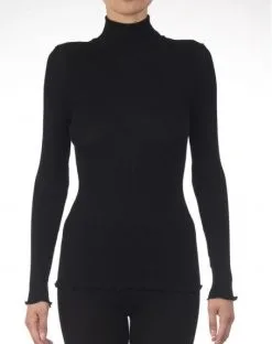 Pull Col Cheminée Laine & Soie Oscalito 3429 (Noir)