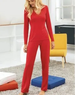 Tee Shirt Manches Longues Col En V Antigel Simply Perfect (Rouge Capucine) -Soutien Gorge Soldes tee shirt manches longues col en v antigel simply perfect rouge capucine 1