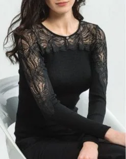 Top Manches Longues Dentelle Moretta Laine & Soie