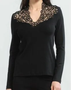 Top Moretta Col Travaillé Laine & Soie (Noir)